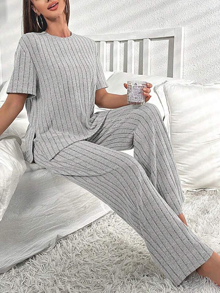 Ensemble De Détente Pantalon & T-Shirt Fendu | SHEIN