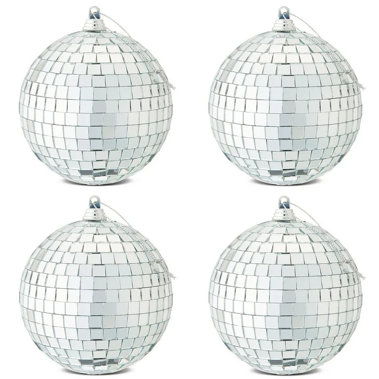 4 Count Silver Disco Ball Christmas Ornaments, 4.5", by Holiday Time | Walmart (US)