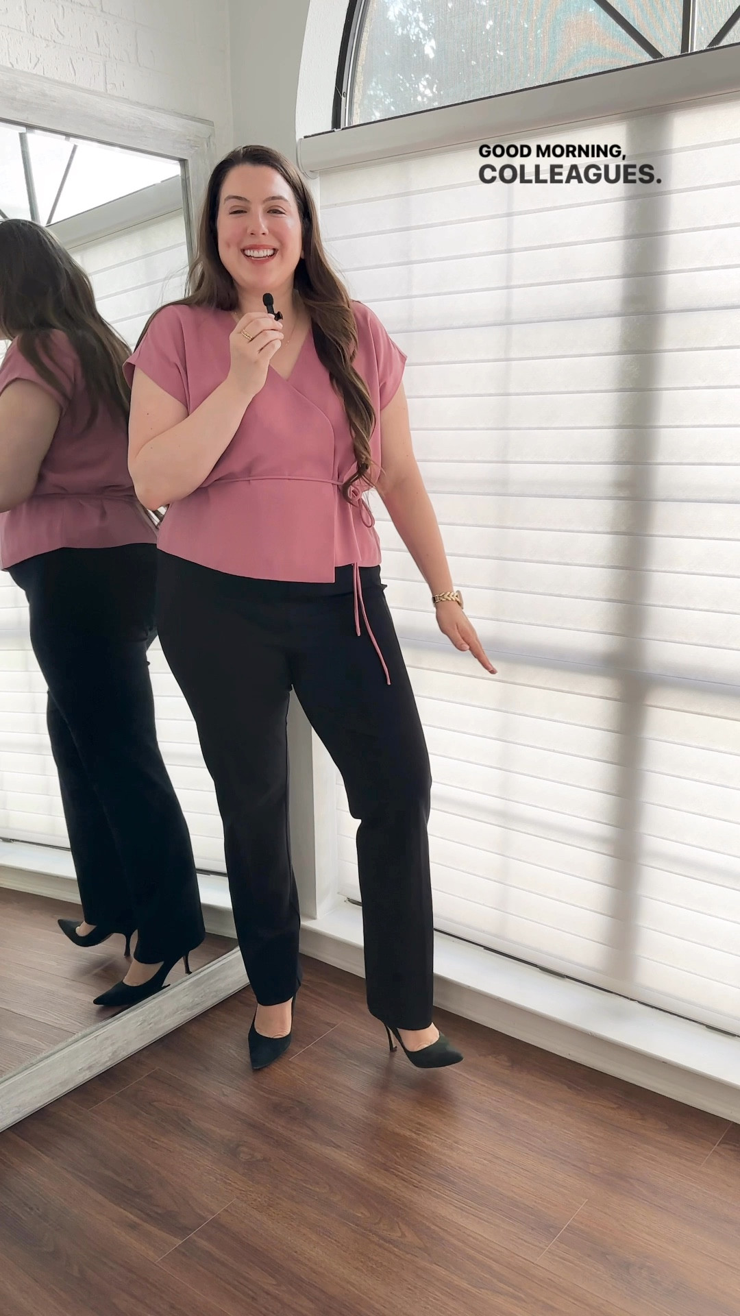 Hope your Monday is a good one! 

This blouse is $33! 

Use code KMILLERXSPANX for these slacks that come in three lengths! 

Womens business professional workwear and business casual workwear and office outfits midsize outfit midsize style 

#LTKSaleAlert #LTKWorkwear #LTKTall