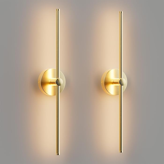 ZAGO 24 Inch LED Indoor Linear Wall Sconces Set of Two, 3CCT Switchable, Brushed Golden, Hardwire... | Amazon (US)