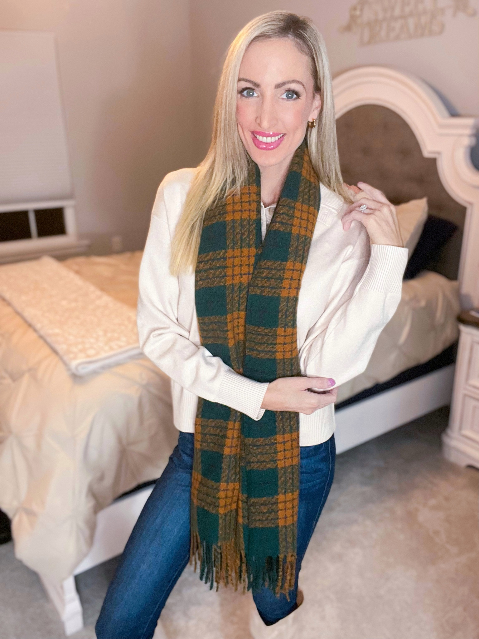 Winter outfit
Casual work outfit
Casual outfit
Scarf
Sweater
Jeans
Denim
Boots
Tall boots
Cowboy boots
Western boots


#LTKU #LTKover40 #LTKworksear 

#LTKfindsunder50 #LTKSeasonal #LTKstyletip