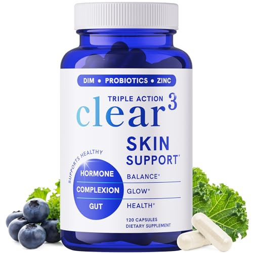 Clear Skin Supplement with Zinc, DIM & Probiotics | 3-in-1 Balance, Glow & Health Skin Support | Triple Action Hyaluronic Acid, Niaciminide & Vitamins for Hormone, Complexion & Gut Support | 120 Ct | Amazon (US)