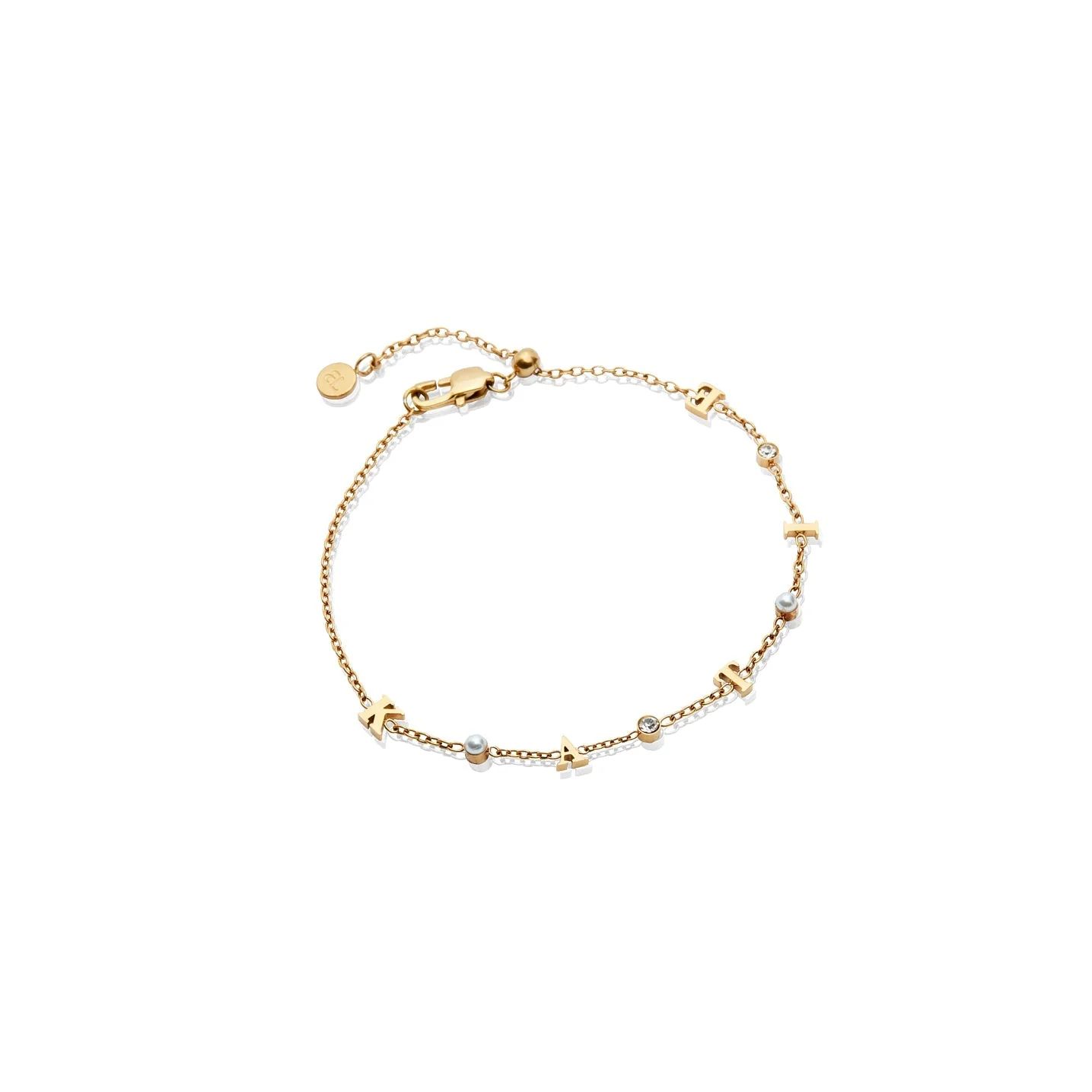 Crystal & Pearl Custom Name Bracelet (Gold) | Abbott Lyon