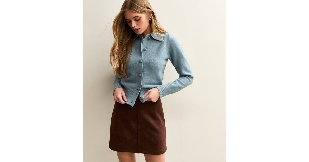 Light Blue Midweight Knit Collared Cardigan | New Look | New Look (UK)