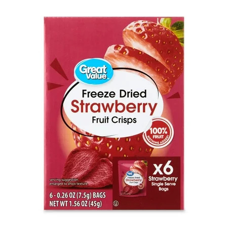 Great Value Freeze Dried Strawberry Fruit Crisps, 0.26 oz, 6 Count | Walmart (US)