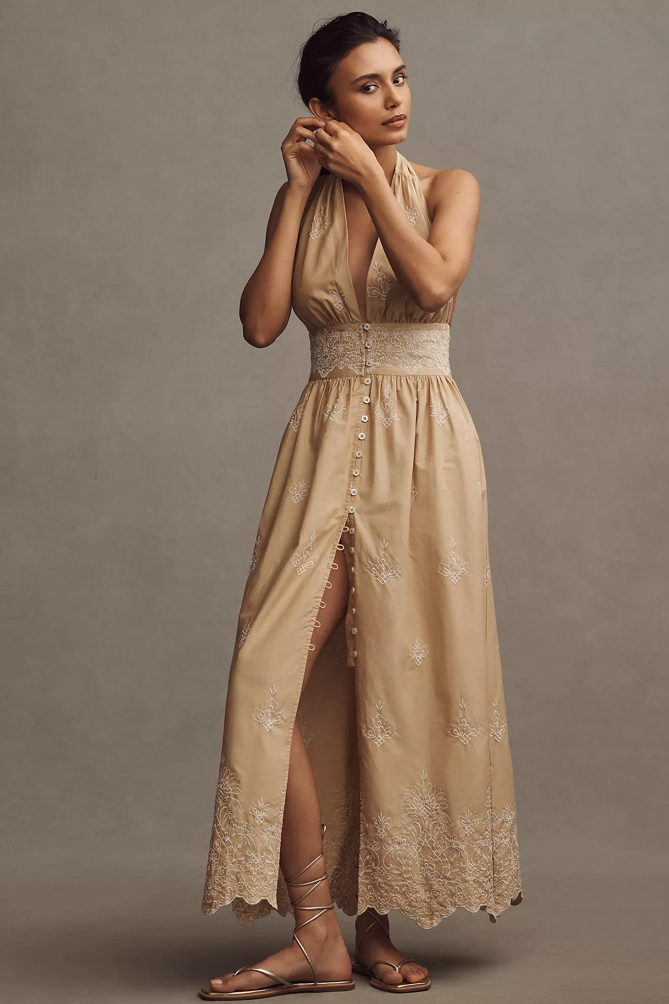 Shoshanna Marguerite Embroidered Halter Dress | Anthropologie (US)