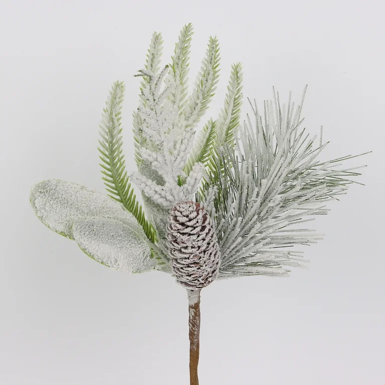 Flocked Evergreen Pinecone Decorative Christmas Pick, Green, 9 in, by Holiday Time | Walmart (US)