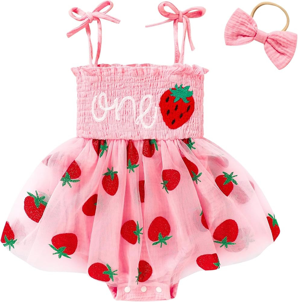 Baby Girl 1st Birthday Clothes One Year Old Tulle Romper Sleeveless Bodysuit Cake Smash Outfits | Amazon (US)