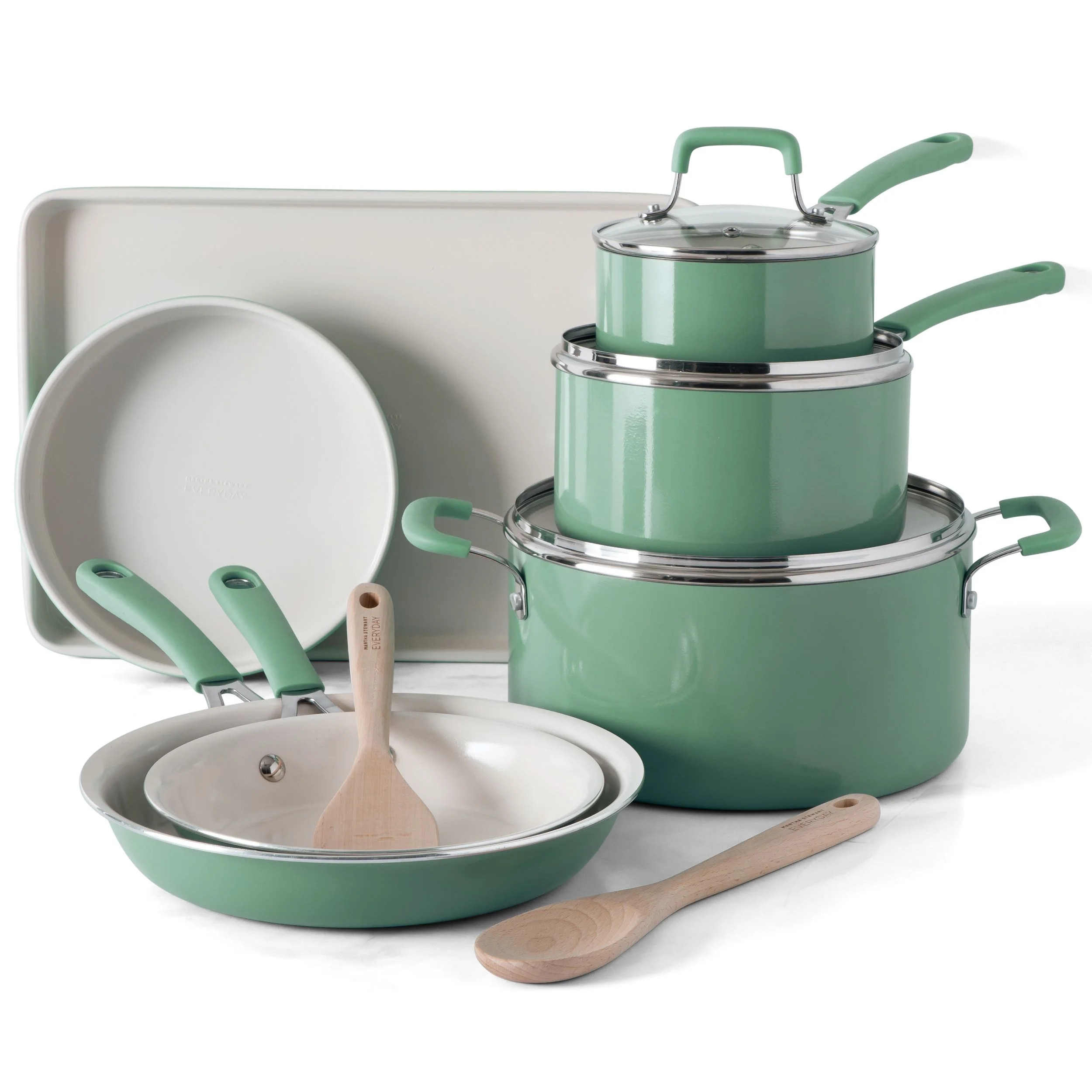 Martha Stewart Everyday Charlemont 12-Piece Sage Aluminum Cookware Set | Walmart (US)