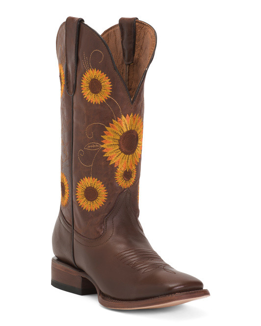 Made In Mexico Leather Sunflower Square Toe Western Boots | TJ Maxx