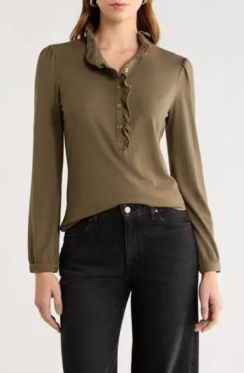 Ruffle Detail Henley Shirt | Nordstrom