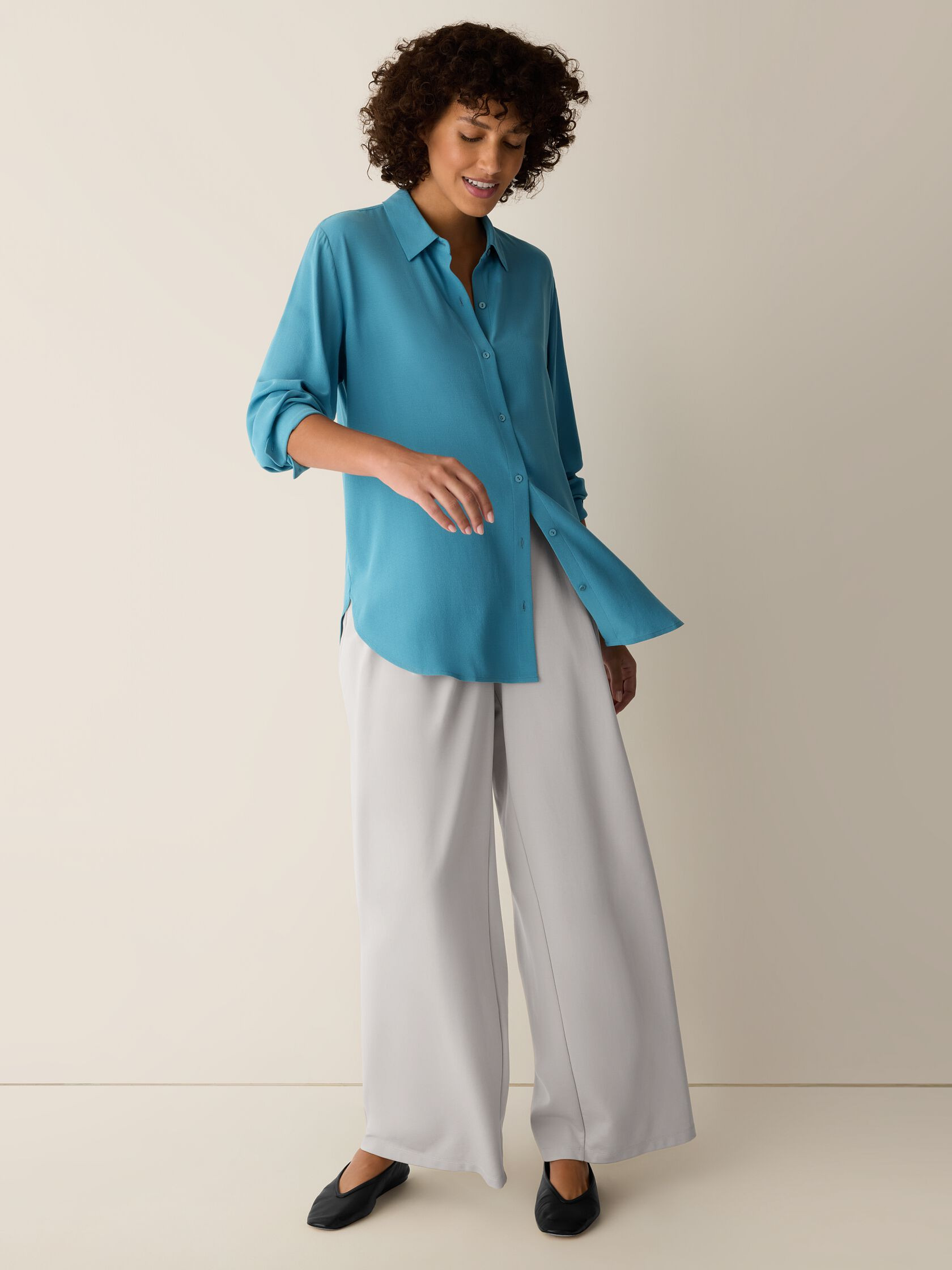 Silk Georgette Crepe Classic Collar Shirt | Eileen Fisher