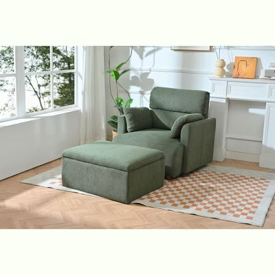 PAGED Accent Chair, Upholstered Reading Chair with Storage Ottoman, Modern Lounge Chair with Wood Frame for Office, Dark Green | Target