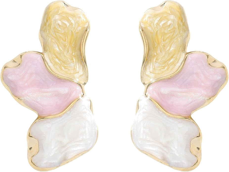 Irregular Statement Earrings for Women Unique Stainless Steel Petal White Enamel Large Stud Trend... | Amazon (US)