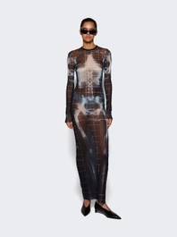 Squeletor Printed Mesh Long Dress Black And Navy  | The Webster | The Webster
