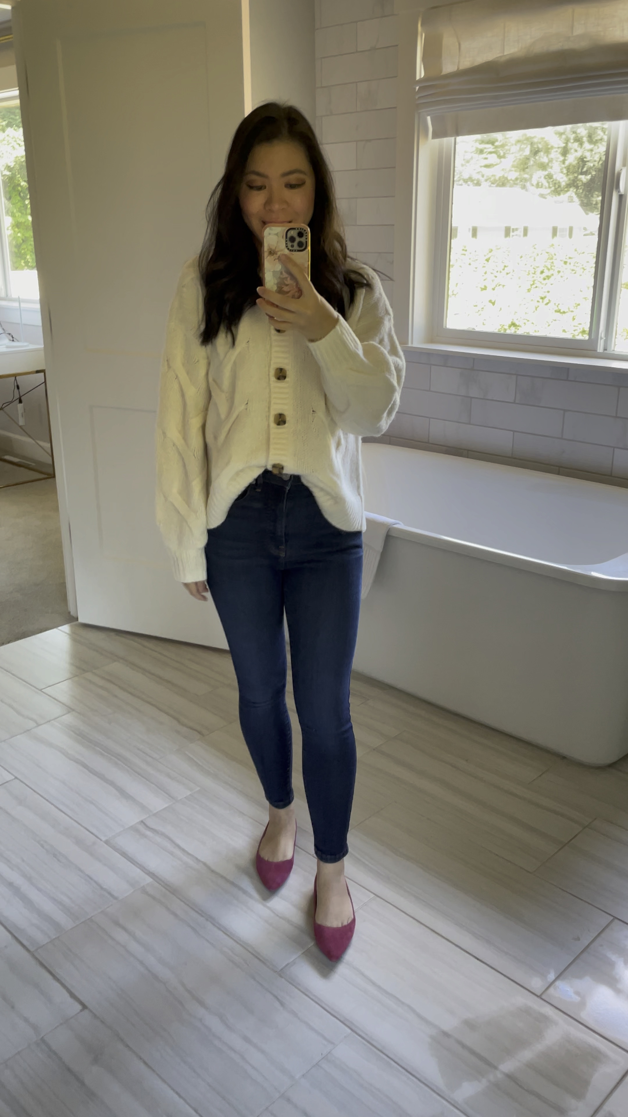 Women’s Madewell Cable Ashmont Cardigan Sweater ( wearing small) with Everlane high waisted skinny jeans (wearing 27 true to size). On sale as a part of Nordstrom Anniversary Sale! 

#LTKsalealert #LTKunder100 #LTKxNSale