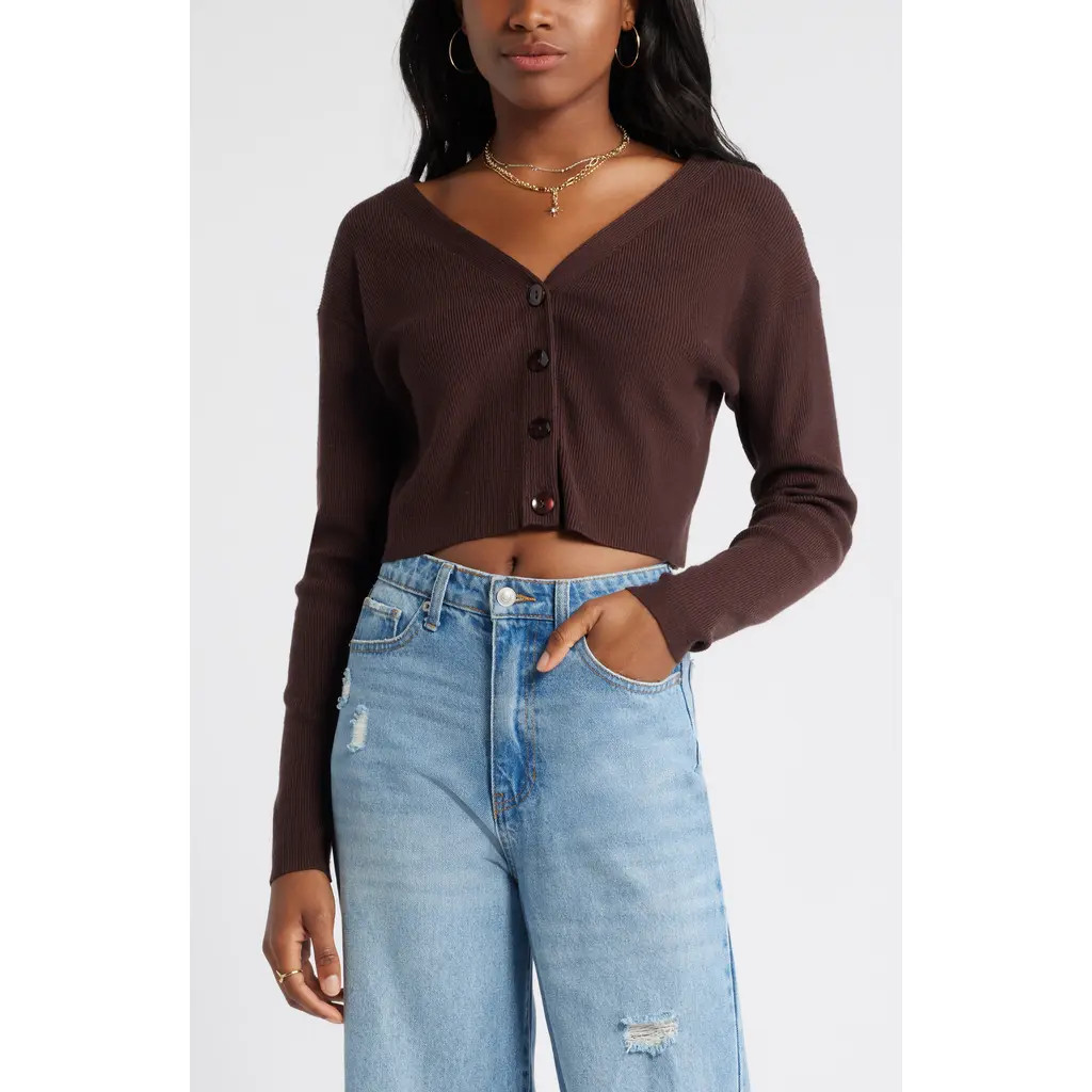 BP. Crop V-Neck Cardigan in Brown Coffee at Nordstrom, Size Xx-Small | Nordstrom