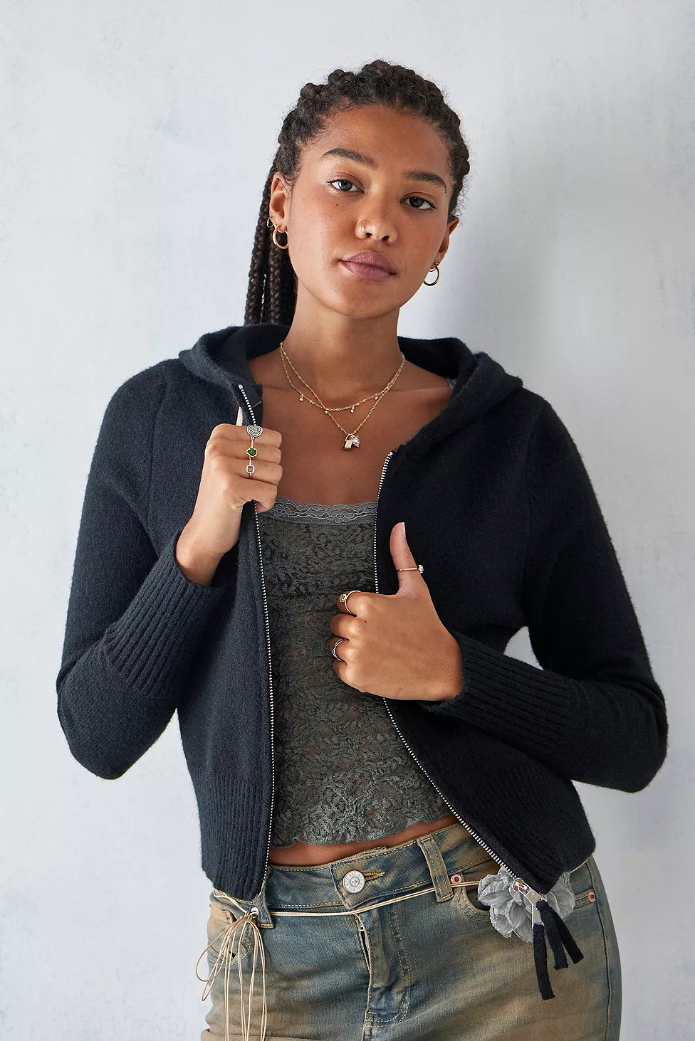 Daisy Street Zip-Up Knitted Hoodie | Urban Outfitters (EU)