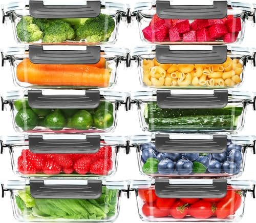 Skroam 10 Pack Glass Meal Prep Containers, 22 OZ Glass Airtight Food Storage Containers with Lids, Pantry Kitchen Storage Containers for Lunch, Food Storage, Meal Prep, Lunch Bento Boxes | Amazon (US)