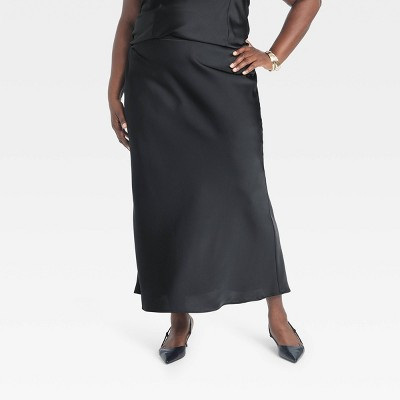 Women's Maxi Slip Skirt - A New Day™ Black 3X: High Rise Satin A-Line, Elastic Waistband | Target
