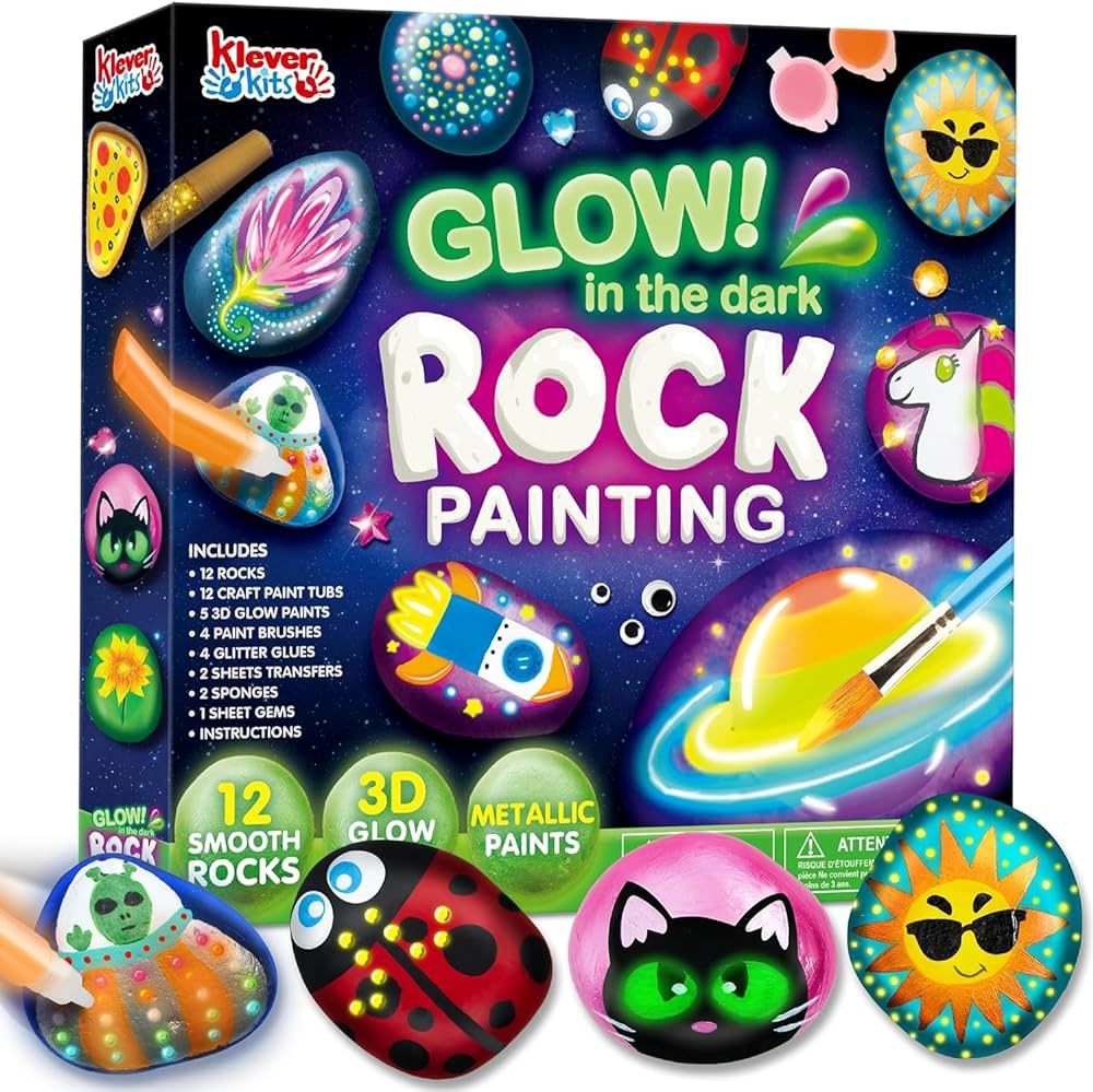 JOYIN 12 Rock Painting Kit- Glow in The Dark, 43 Pcs Arts and Crafts for Kids Ages 6-12, Art Supplies with 18 Paints, Kids Craft Paint Kits, Arts & CraftsToy for Boys Girls Birthday Party Gift | Amazon (US)