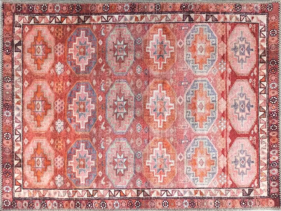 Turkish Vintage Rug Herki Terracotta Red Orange Pink Luxury - Etsy | Etsy (US)