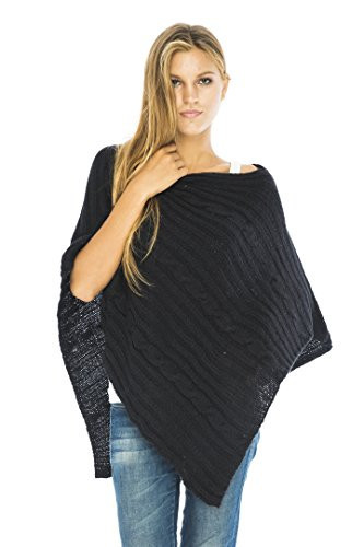 Back From Bali Knit Cable Poncho Black Womens Sweater Cape Boho Soft Casual | Amazon (US)