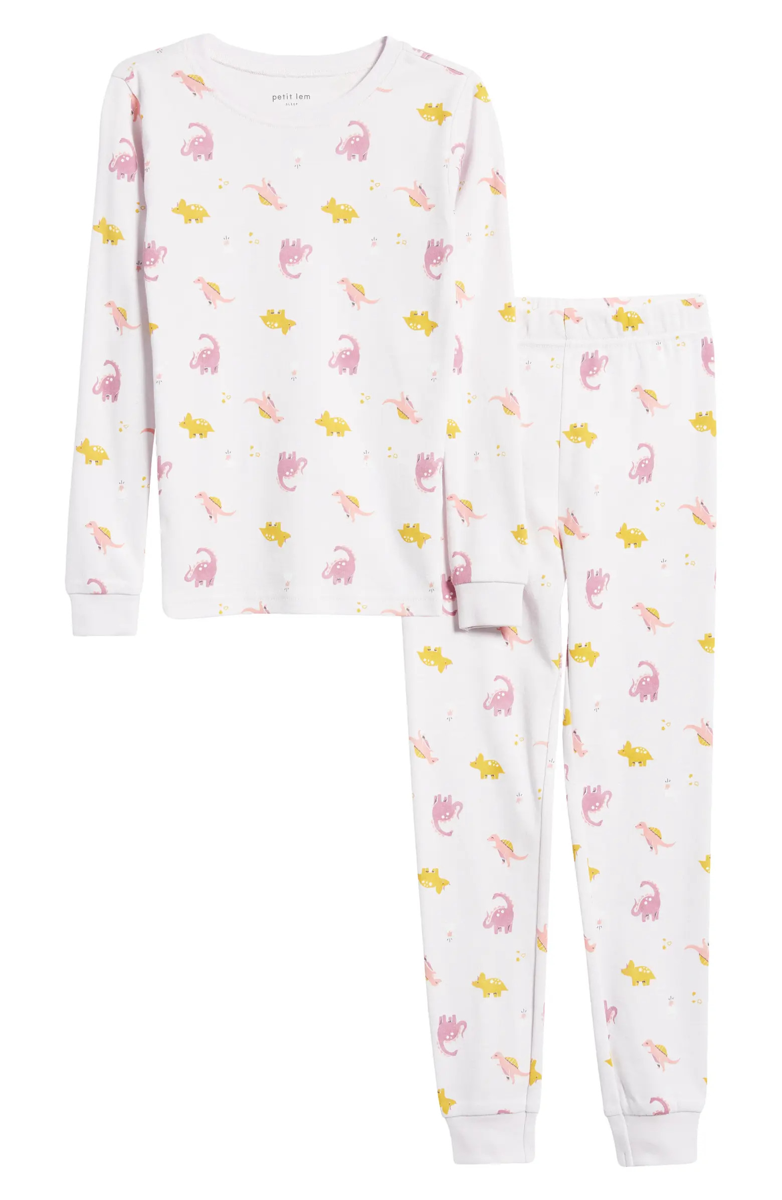 Kids' Dino Print Fitted Organic Cotton Two-Piece Pajamas | Nordstrom