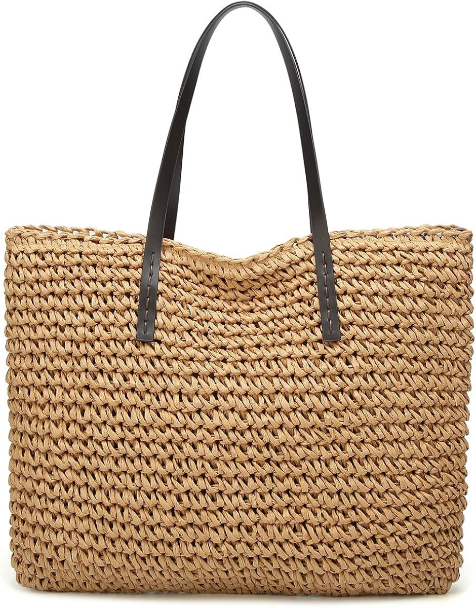 Straw Bag Round Summer Straw Large Woven Beach Bag Purse For Women Vocation Tote Handbags With Po... | Amazon (US)