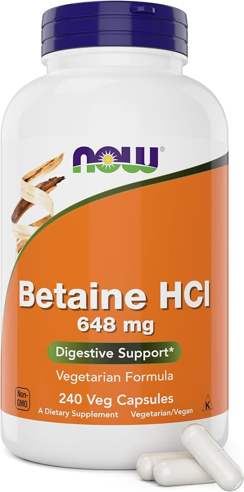 Now Betaine HCl 648mg 240 Veg Capsules - Digestive Enzymes Supplement - Enhanced with Pepsin Prot... | Amazon (US)