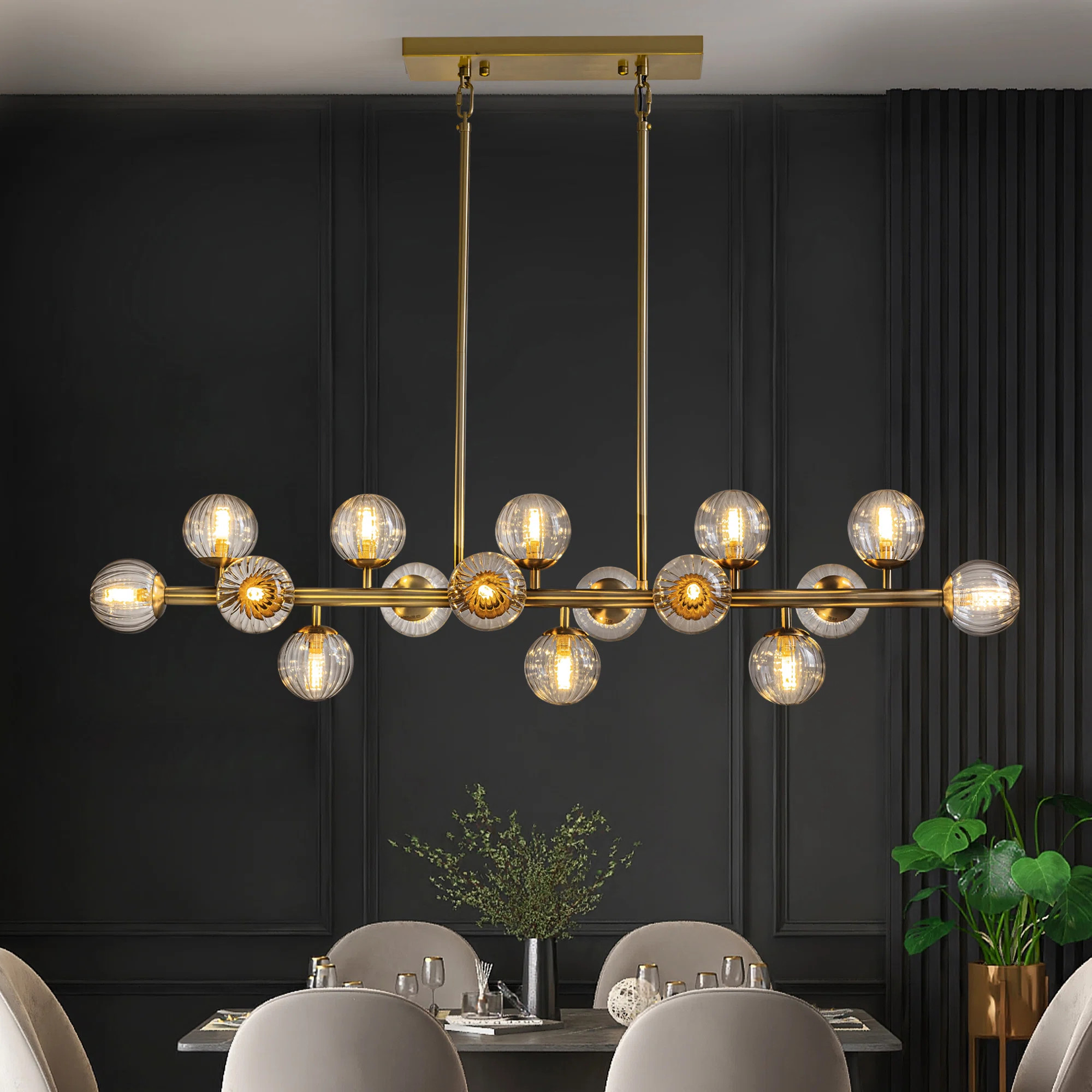 Faustena 16-Light Dimmable Bubble Glass Golden Sputnik Modern Linear Chandelier | Wayfair North America