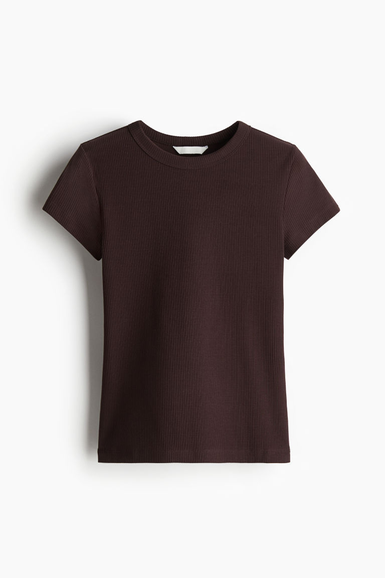 H & M - Ribbed T-shirt - Brown | H&M (US + CA)
