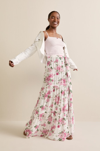 Morgan Floral Tiered Maxi Skirt | Francesca's