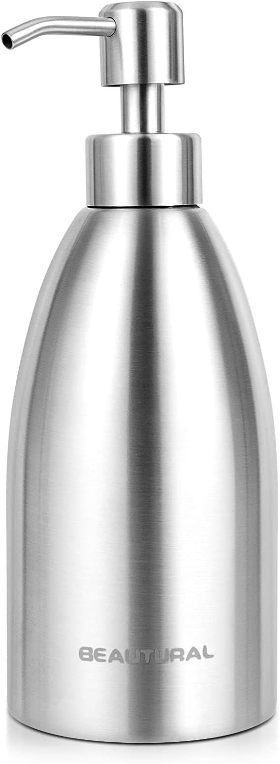 BEAUTURAL Stainless Steel Countertop Soap Dispenser 15.2 Oz, Rust-Proof Liquid Soap Pump Bottle f... | Amazon (US)