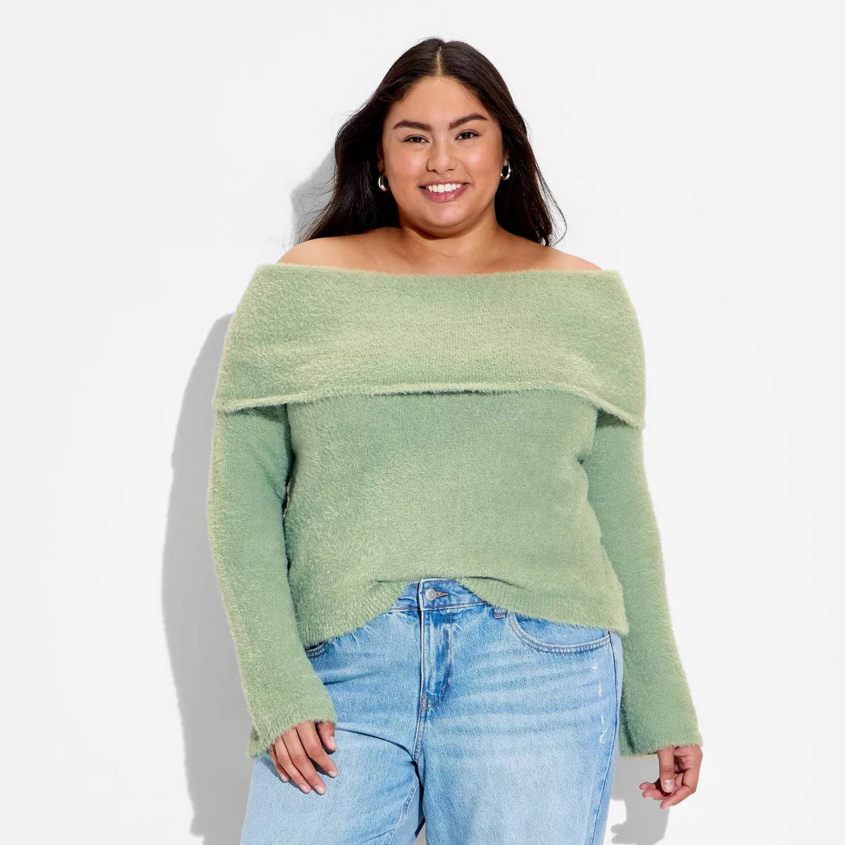 Women's Off the Shoulder Pullover Sweater - Wild Fable™ Sage Green 1X | Target