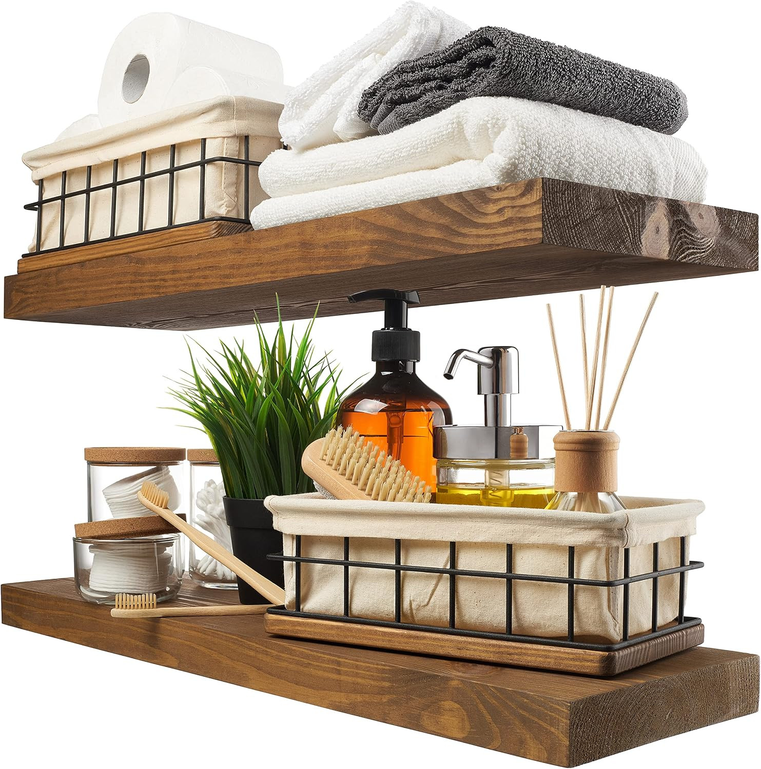 Solid Wood Floating Shelves for Wall 24 Inch Walnut, Wooden Bathroom Shelf | Amazon (US)
