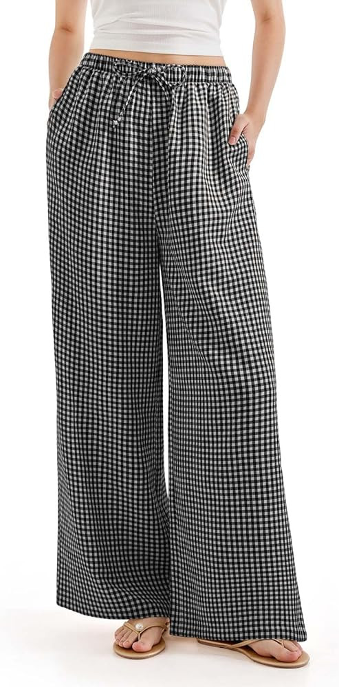 SUUKSESS Women Wide Leg Linen Pants with Pocket High Waisted Lounge Palazzo Pant | Amazon (US)