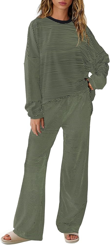 SENSERISE Womens Striped Lounge Set 2 Piece Outfits Fall Matching Pajama Sets Long Sleeve Striped... | Amazon (US)