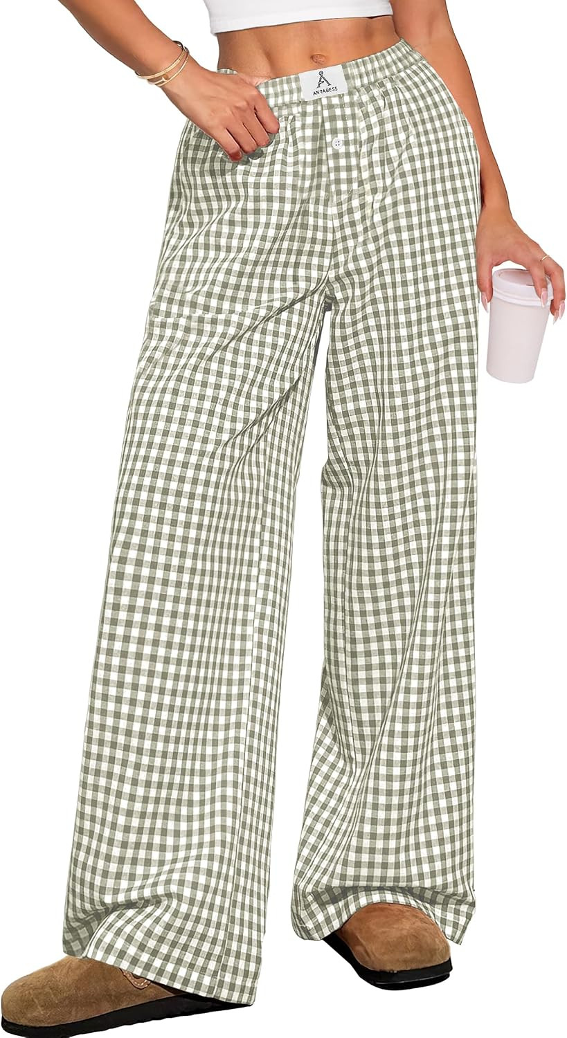 ANRABESS Womens Gingham Striped Boxer Pants | Amazon (US)