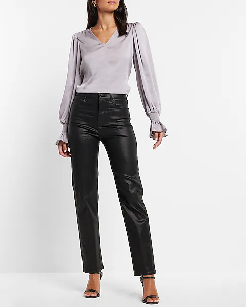 Satin Balloon Sleeve Flutter Cuff Top | Express