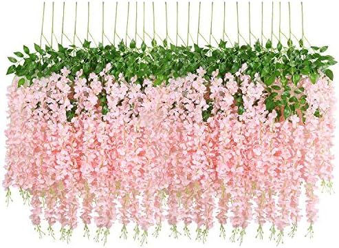 U'Artlines 24 Pack 3.6 Feet Artificial Fake Wisteria Vine Ratta Hanging Garland Silk Flowers Stri... | Amazon (US)