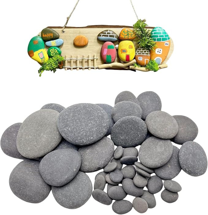 50PCS Painting Rocks, Medium Small & Tiny River Rocks for Painting ，DIY Rocks Flat & Smooth Kin... | Amazon (US)