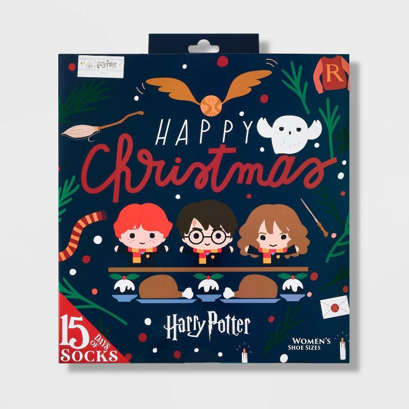 Women's Harry Potter "Happy Christmas" 15 Days of Socks Advent Calendar - Assorted Colors 4-10 | Target