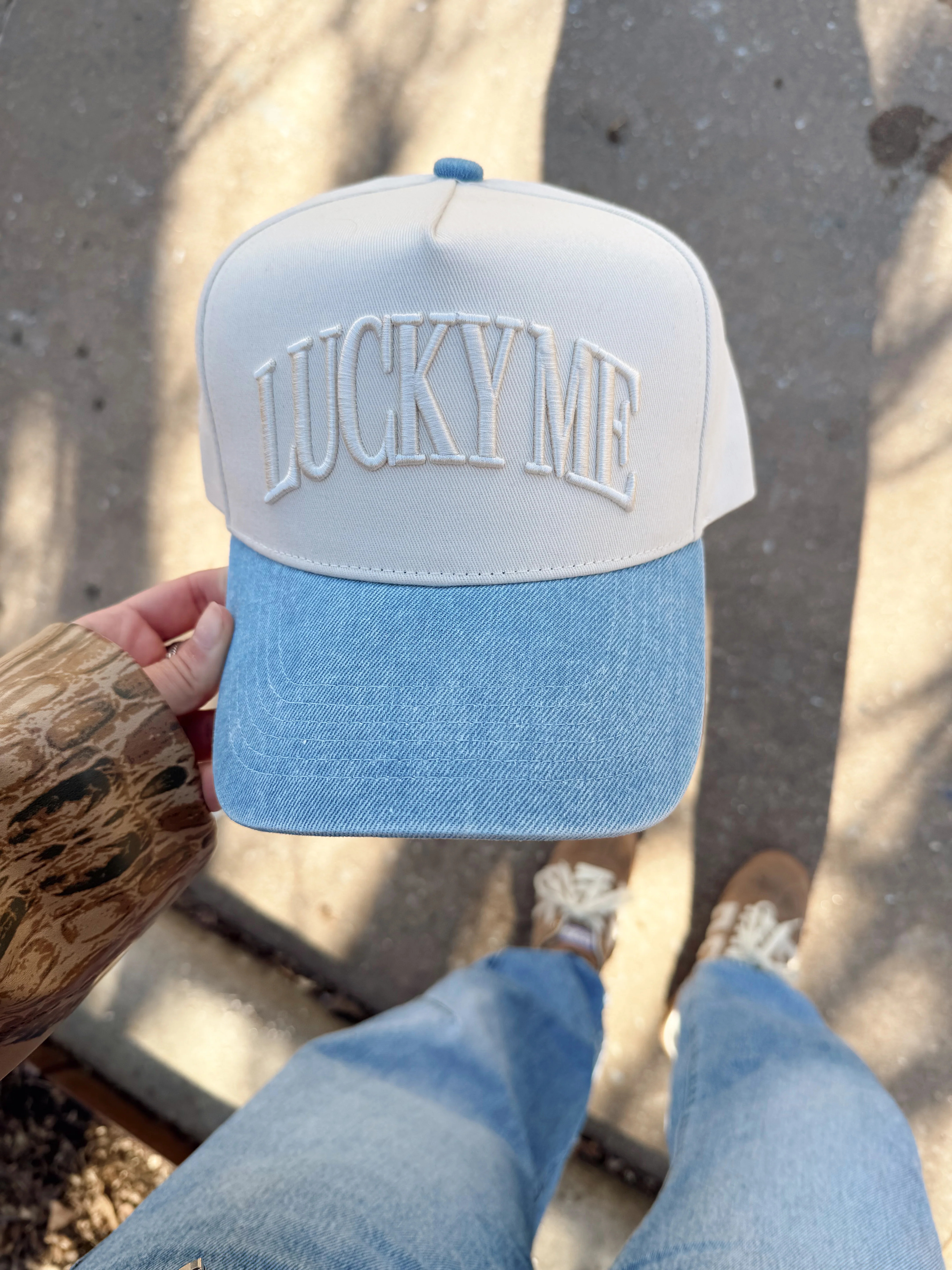Lucky Me - Denim Vintage Trucker Hat | KenzKustomz