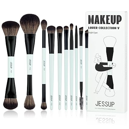 Jessup Makeup Brushes Set 10pcs, Double Sided Foundation Contour Blush Highlight Blending Eyebrow... | Amazon (US)