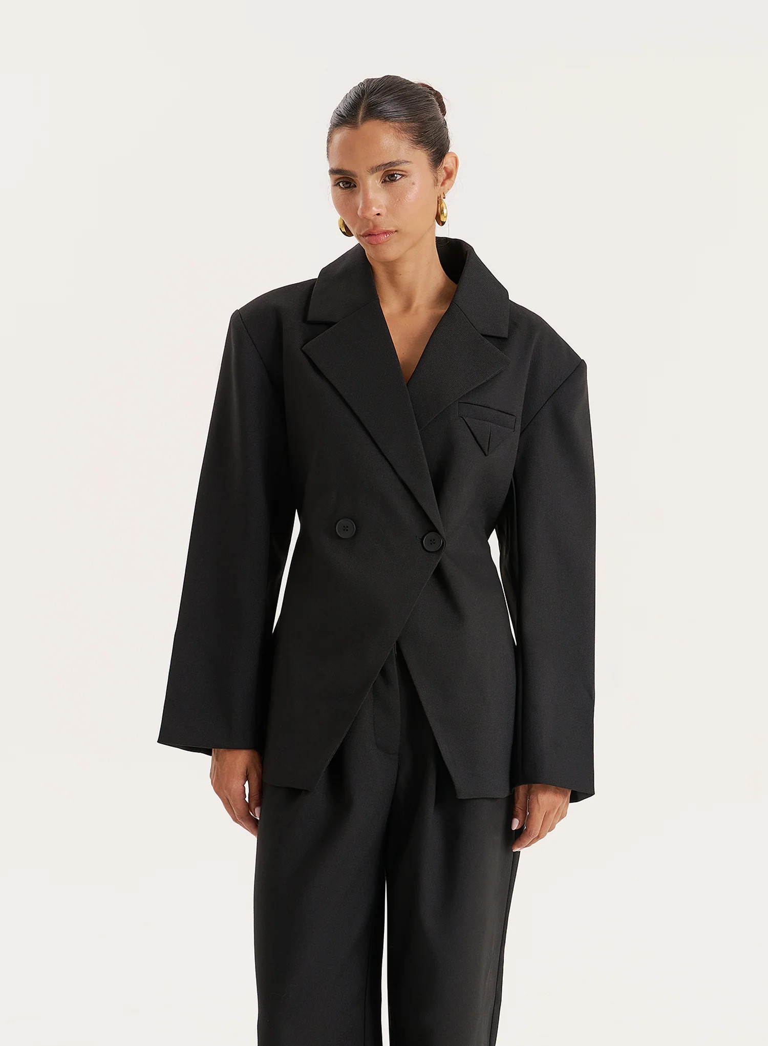 Black Cinched Waist Tailored Blazer- Reese | 4th & Reckless