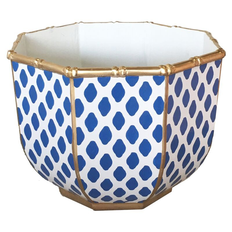 11" Bamboo-Style Decorative Bowl, Navy/White | One Kings Lane
