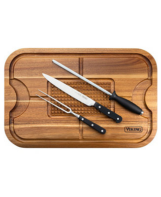 Oversized Acacia Carving Board with 3 Piece Carving Set | Macy's