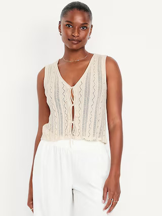 Sleeveless Crochet Tie-Front Top | Old Navy (US)