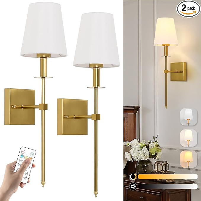Battery Operated Wall Sconces Set Of 2, USB Rechargeable Wall lights with Remote Control, Dimmabl... | Amazon (US)